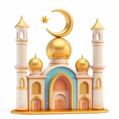 A stylized, three-dimensional model of a mosque.