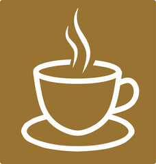 Cup off coffee or tea Icon for design. Outline flat illustration. Easily editable. White outline on brown backround.