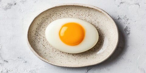 World egg day with yolk protein idea. Fresh egg with yolk on a textured plate.