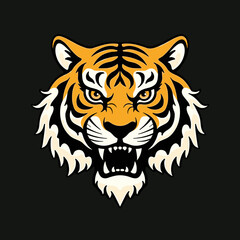 Obraz premium Stylized tiger head illustration with fierce expression on black background 