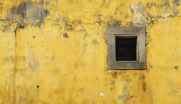 Aged yellow wall with small window (1)
