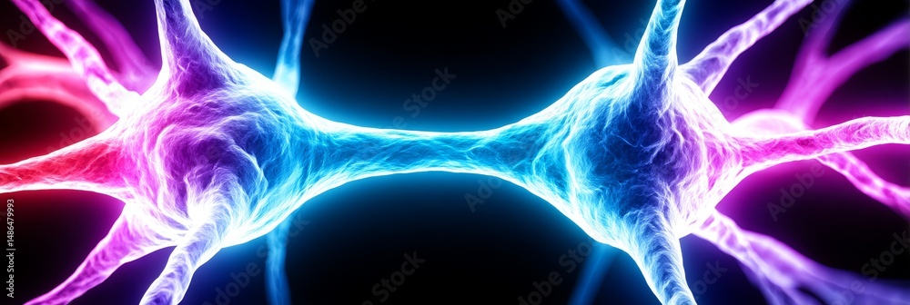 Poster neural network connection - microscopic view of a vibrant neural network connection, showcasing intr