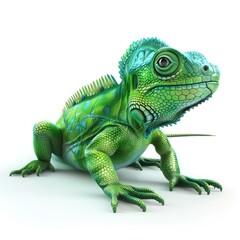 Obraz premium Vibrant green reptile, digitally rendered, in profile view.