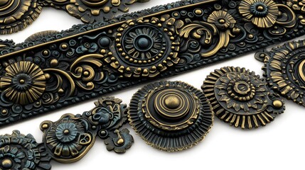 Ornate Gold and Teal Metal Decorative Border Design