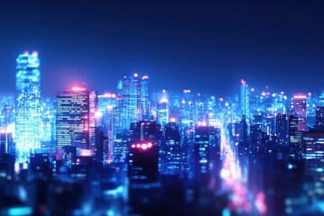 Fototapeta premium Blurred cityscape background with traffic lights and buildings at night, creating an urban atmosphere Generative AI