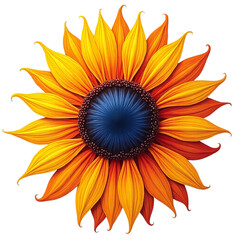 Close up of a USA flag color sunflower with yellow and orange petals isolated on a transparent background