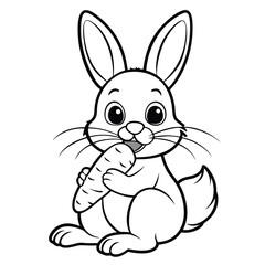 Cute Bunny Rabbit Eating Carrot  Coloring Page