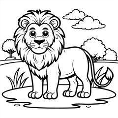 Obraz premium Cute Lion Coloring Page: Free Printable Lion Drawing Coloring Page
