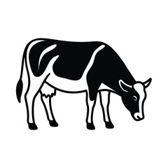 Black and white cow grazing farm animal illustration