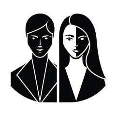 Man woman black white portrait minimalist icon