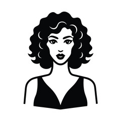 Elegant woman with curly hair black and white portrait