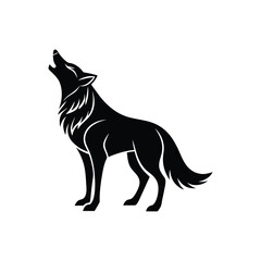 Majestic wolf howling at the moon silhouette