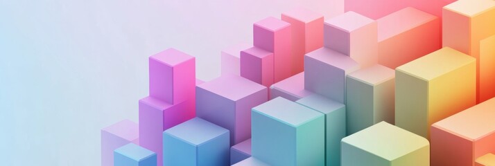 Obraz premium Isometric 3D background design featuring rainbow-colored blocks arranged in stair-like patterns for preschool environments and educational materials