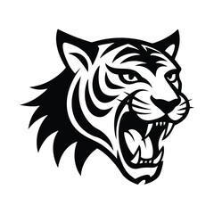Roaring tiger head black and white illustration