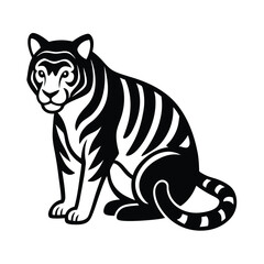 Majestic tiger sitting stripes black white illustration