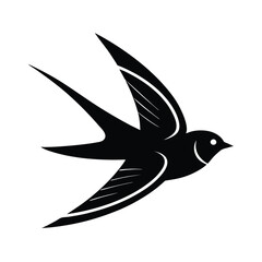 Elegant black swallow bird in flight silhouette