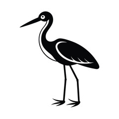 Elegant black and white silhouette of a crane bird