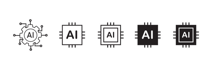 Set of AI icons. Artificial intelligence Vector illustration Web Icon Collection. Artificial intelligence AI processor chip vector icon symbol. vector illustration.