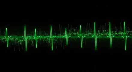 Abstract green heartbeat pulse tracing waveform on a black background