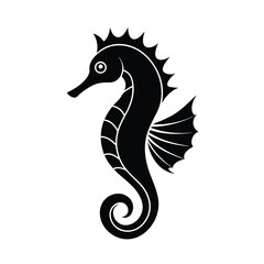 Elegant black seahorse silhouette ocean animal design