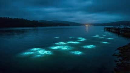 Bioluminescent algae creating patterns in the water