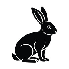 Elegant black silhouette of a sitting rabbit
