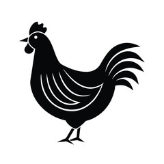 Simple black rooster silhouette farm animal icon