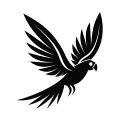 Black parrot in flight abstract design