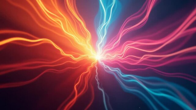 Abstract pulsing energy strikes. Motion. Colorful trembling vertical shapes.