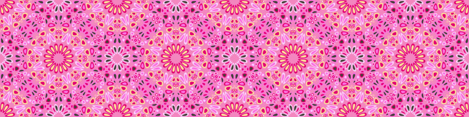 Bohemian wide floral mandala garden ornament pattern background design - seamless abstract geometric vector illustration