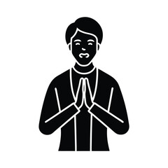 Person praying hands together respectful gesture