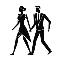 Elegant couple walking hand in hand stylish fashion