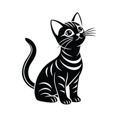 Adorable black kitten sitting looking upwards