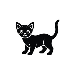 Adorable black kitten standing silhouette icon