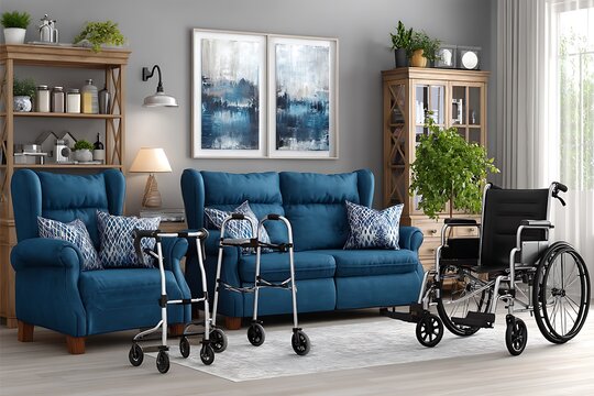 Walkers and wheelchairs neatly placed inside high resolution picture