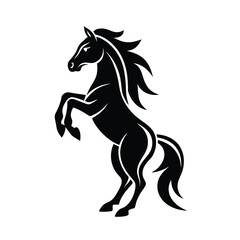 Majestic black stallion rearing up powerful horse