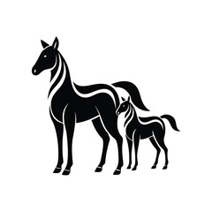 Majestic mare and foal elegant black silhouette