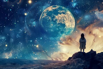 Obraz premium Cute Space Illustration in Kids Style for Nursery or Children's Room Wallpaper