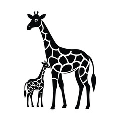 Naklejka premium Mother giraffe and baby giraffe silhouette art