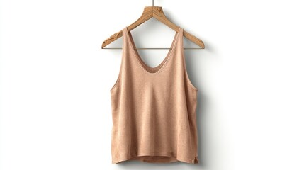 Beige Sleeveless Top on Wooden Hanger Minimalist Fashion Photography for Ecommerce Styling G