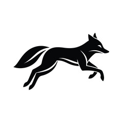Elegant black silhouette of a leaping fox