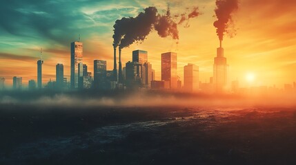 Futuristic Urban Landscape Showing Clean Energy Dominating a Polluted Past