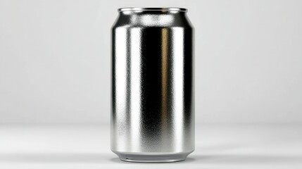 A sleek metallic beverage can on a clean white background ideal for product design and advert
