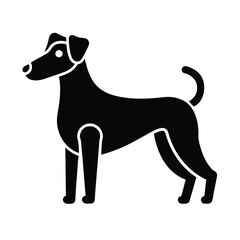 Black silhouette of a dog standing sideways