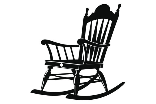 recommend clip art: Black Silhouette of a Classic Wooden Rocking Chair with Curved Rockers and Spindle Back