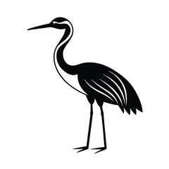 Elegant black and white silhouette of a crane bird