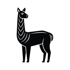 Elegant black silhouette of a llama animal
