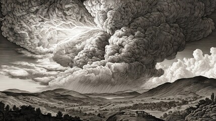 The storm clouds gathered an engraving of natures