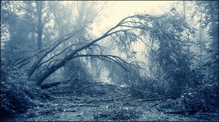 The storm passed its power engraved in the broken