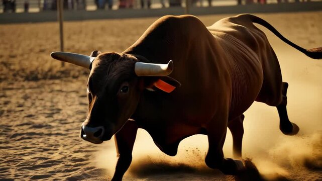 Courageous participants face a powerful bull in a thrilling display of bullfighting at an arena in Seville